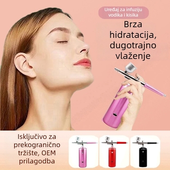 Prijenosni električni set za nokte s hidratacijskim sprejemom i kisikom — aluminijsko kućište; namjena: hidratacija, manikura i tretmani vlasišta; maksimalni tlak 0,2; protok 6; optimalna udaljenost raspršivanja 200.