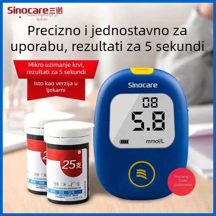 Glukometar sa test trakama – Sannuo Stability + Code, očitanje za 5 sekundi, paket od 50 traka, nacionalna garancija.