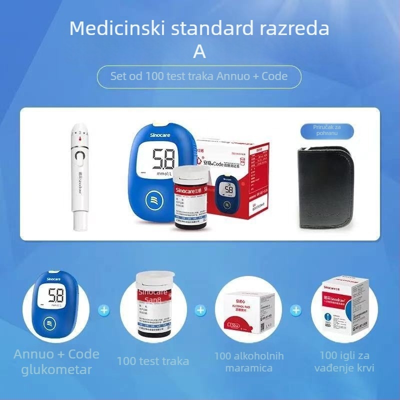 Glukometar sa test trakama – Sannuo Stability + Code, očitanje za 5 sekundi, paket od 50 traka, nacionalna garancija.