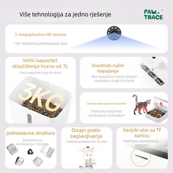 7L kapacitet pametne automatske hranilice za kućne ljubimce s infracrvenim videom i daljinskom interakcijom
