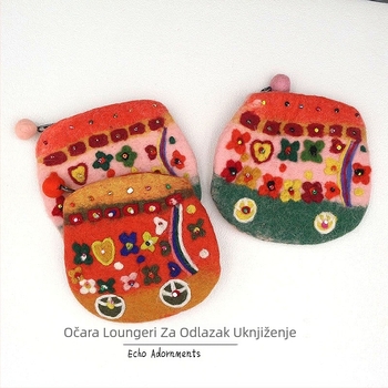 Filc novčanik za kovance s cvjetnim uzorkom, svjež i sladak stil, za žene, jesen 2025 (Materijal: Filc; Uzorak: Cvijeće; Stil: Svjež i sladak; Spol: Žene; Godina/Sezona: Jesen 2025)