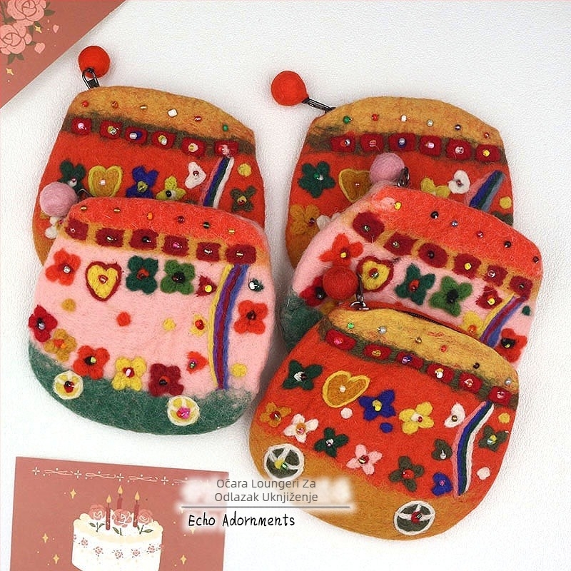 Filc novčanik za kovance s cvjetnim uzorkom, svjež i sladak stil, za žene, jesen 2025 (Materijal: Filc; Uzorak: Cvijeće; Stil: Svjež i sladak; Spol: Žene; Godina/Sezona: Jesen 2025)