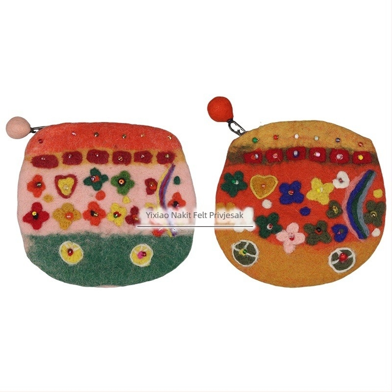 Filc novčanik za kovance s cvjetnim uzorkom, svjež i sladak stil, za žene, jesen 2025 (Materijal: Filc; Uzorak: Cvijeće; Stil: Svjež i sladak; Spol: Žene; Godina/Sezona: Jesen 2025)