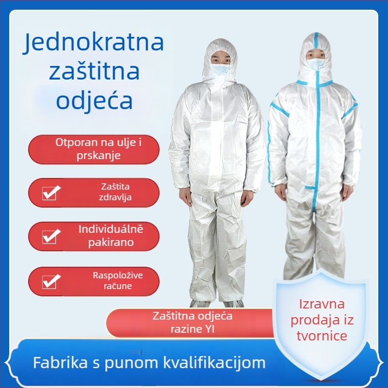 Jednokratne zaštitne kombinezone PP+PE, vodootporne i prašini otporne, jednodijelni tip, za laboratorije, čiste sobe, farmu i inspekcije