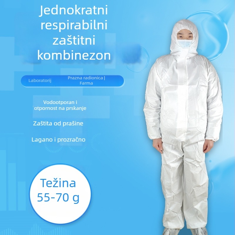 Jednokratne zaštitne kombinezone PP+PE, vodootporne i prašini otporne, jednodijelni tip, za laboratorije, čiste sobe, farmu i inspekcije