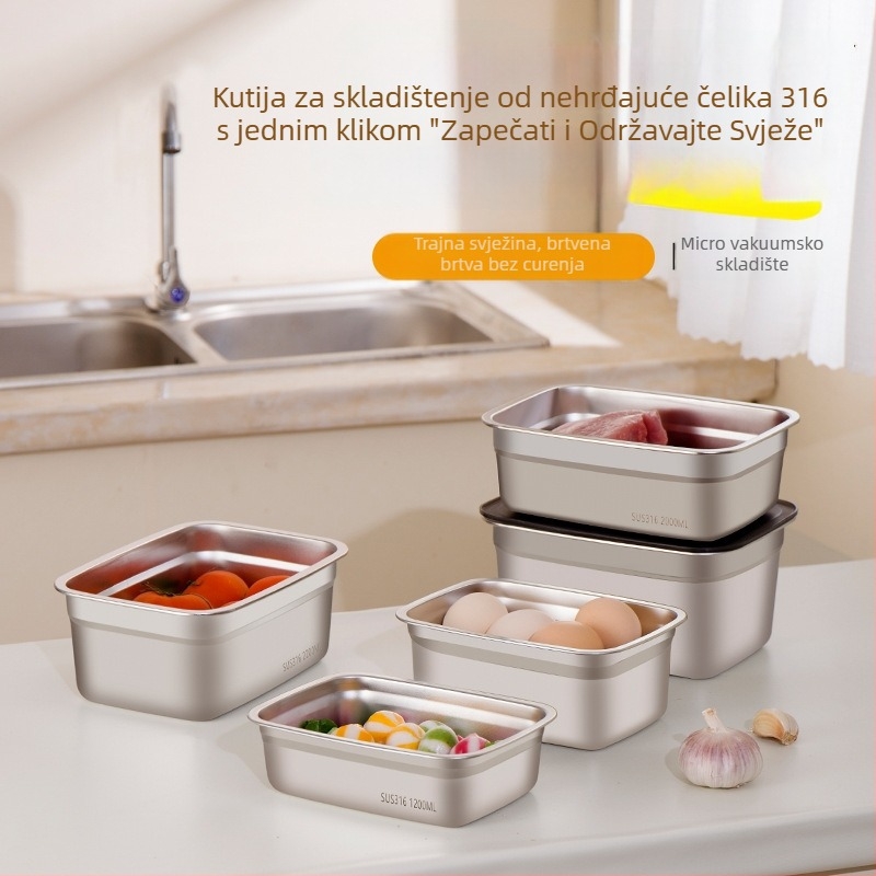 Kutija za hranu od 304 nehrđajućeg čelika, pravokutna, zapečaćena, mikrovalna kompatibilnost