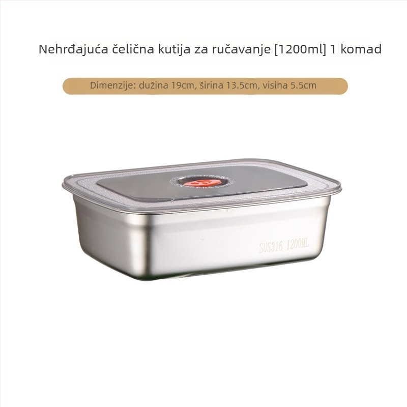 Kutija za hranu od 304 nehrđajućeg čelika, pravokutna, zapečaćena, mikrovalna kompatibilnost