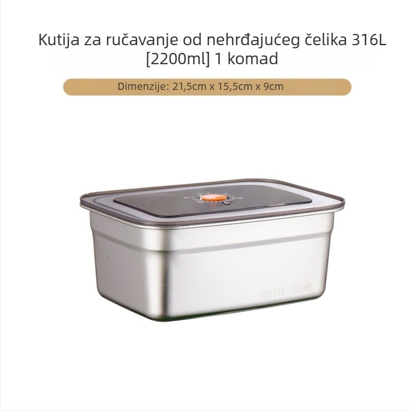 Kutija za hranu od 304 nehrđajućeg čelika, pravokutna, zapečaćena, mikrovalna kompatibilnost