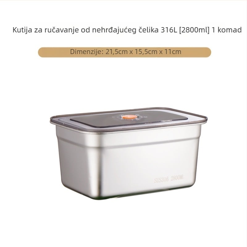 Kutija za hranu od 304 nehrđajućeg čelika, pravokutna, zapečaćena, mikrovalna kompatibilnost