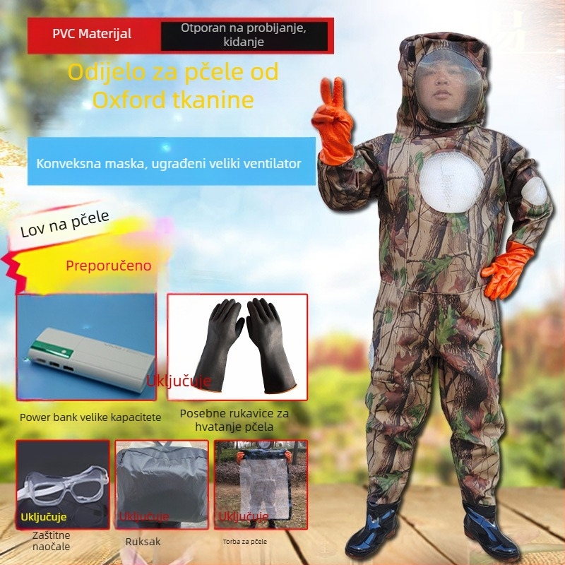 Zaštitni komplet odijelo protiv osa - komplet, pamuk materijal, podijeljeni tip, težina oko 1,0 kg, ojačana verzija s pojasom i 3 ventilatora