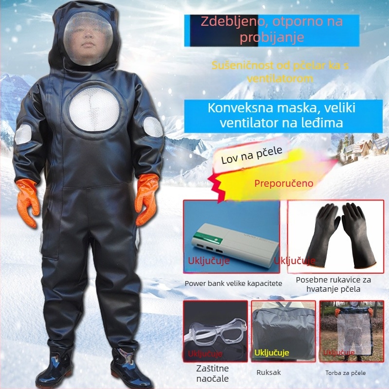 Zaštitni komplet odijelo protiv osa - komplet, pamuk materijal, podijeljeni tip, težina oko 1,0 kg, ojačana verzija s pojasom i 3 ventilatora