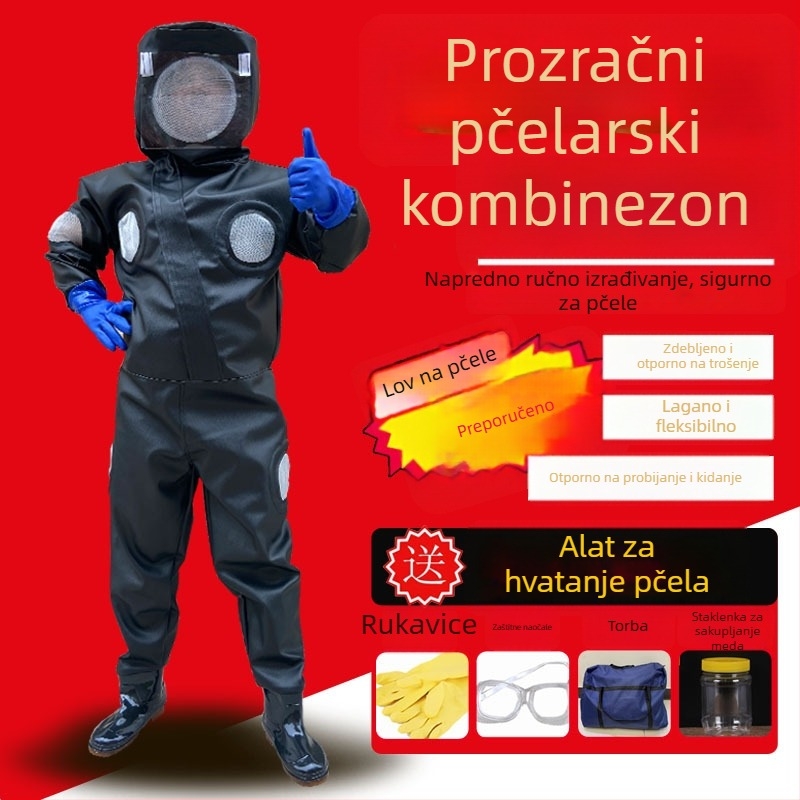 Zaštitni komplet odijelo protiv osa - komplet, pamuk materijal, podijeljeni tip, težina oko 1,0 kg, ojačana verzija s pojasom i 3 ventilatora