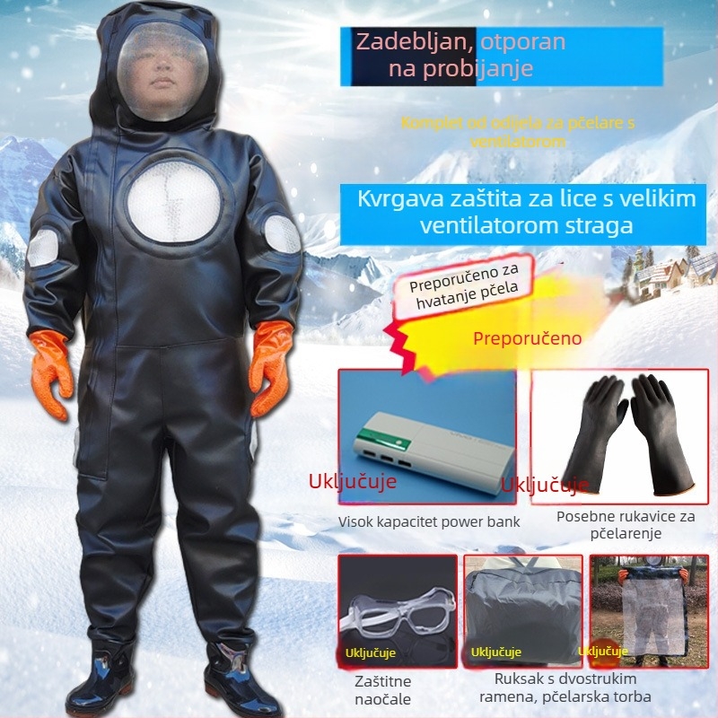 Zaštitni komplet odijelo protiv osa - komplet, pamuk materijal, podijeljeni tip, težina oko 1,0 kg, ojačana verzija s pojasom i 3 ventilatora