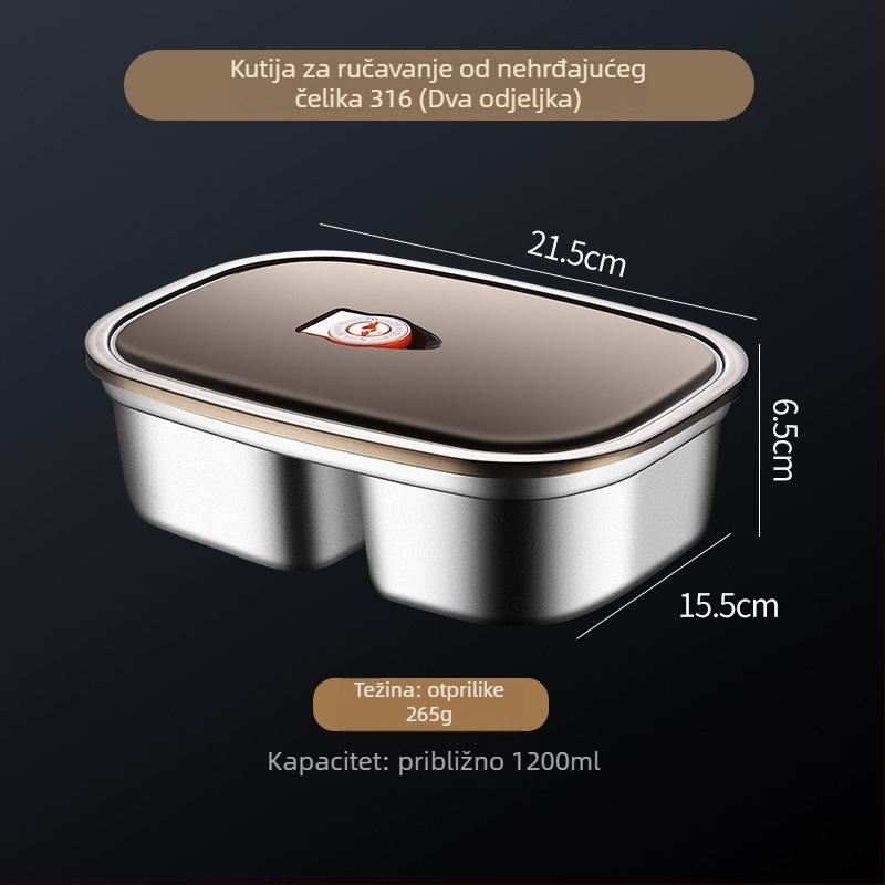 Kutija za ručak od 316 nehrđajućeg čelika, pravokutnog oblika, mikrovalna sigurna, kapacitet 2.1-3 L / 4.1-5 L, jednoslojna/dvostruka