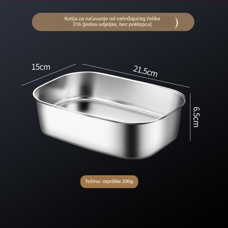 Kutija za ručak od 316 nehrđajućeg čelika, pravokutnog oblika, mikrovalna sigurna, kapacitet 2.1-3 L / 4.1-5 L, jednoslojna/dvostruka