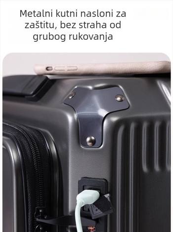 Unisex kofer od 20 inča s bočnim otvorom, proširiva kapaciteta, kotači, USB priključak i kombinirano zaključavanje