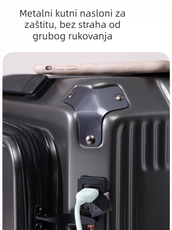Unisex kofer od 20 inča s bočnim otvorom, proširiva kapaciteta, kotači, USB priključak i kombinirano zaključavanje