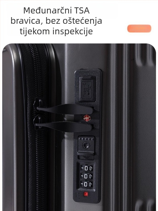 Unisex kofer od 20 inča s bočnim otvorom, proširiva kapaciteta, kotači, USB priključak i kombinirano zaključavanje