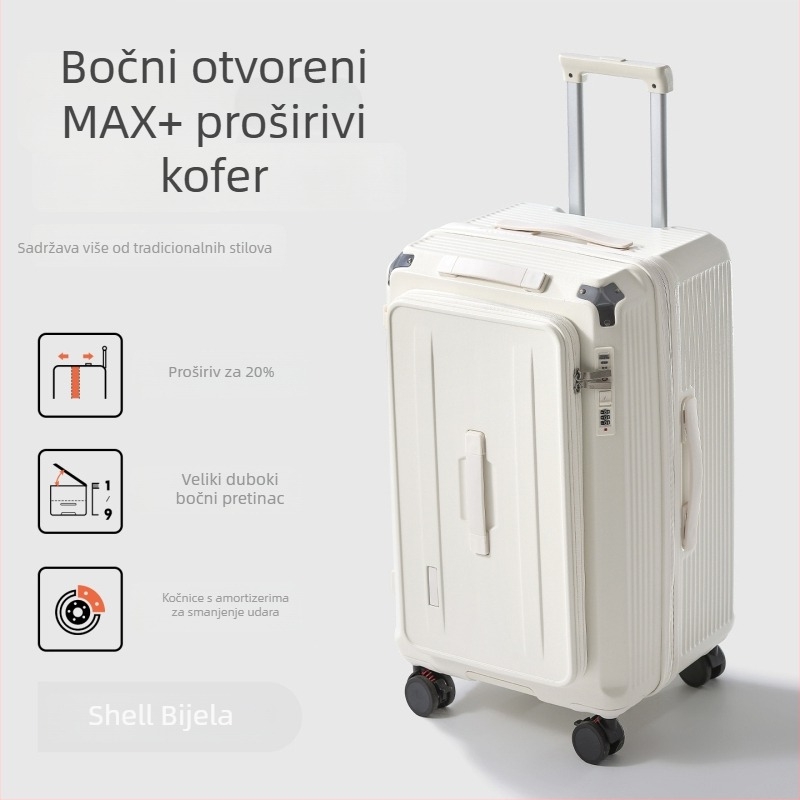 Unisex kofer od 20 inča s bočnim otvorom, proširiva kapaciteta, kotači, USB priključak i kombinirano zaključavanje