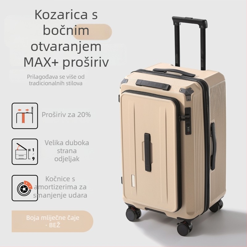 Unisex kofer od 20 inča s bočnim otvorom, proširiva kapaciteta, kotači, USB priključak i kombinirano zaključavanje