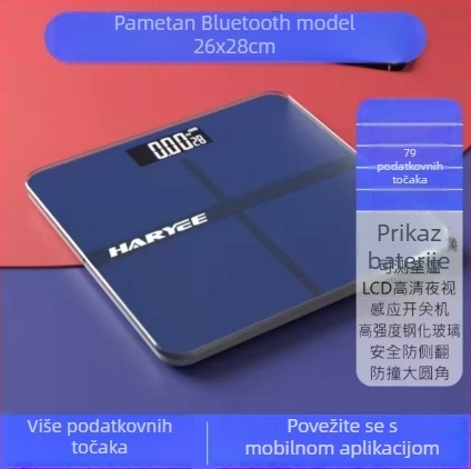 Kućna precizna elektronička vaga za mjerenje težine, masnoće u tijelu i sastava tijela – baterijsko napajanje, pogodna za studente, domove i odrasle