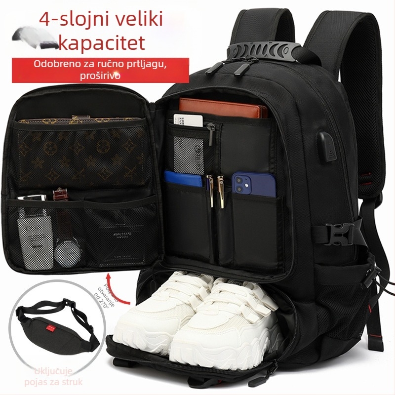 Vanjski planinarski ruksak velike kapacitete, vodootporan, protiv krađe, proširiv, kompatibilan s 16-inčnim laptopom za poslovna putovanja