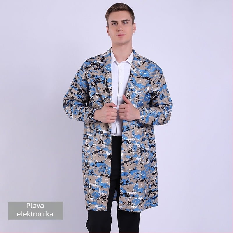 Shield Guard unisex radni kaput s dugim rukavima u kamuflažnom uzorku za tvornicu; smjesa kemijskih vlakana; zaštita od prašine