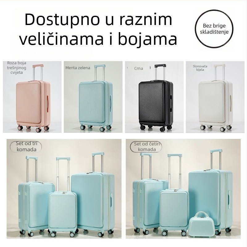 Kofer s prednjim otvaranjem, ABS+PC konstrukcija, velika zapremina, USB priključak za punjenje, proširivi