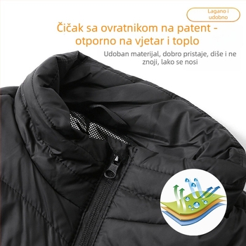 Zimska vanjska grijna vest s devet zona grijanja, ultralakа, topla i otporna na vjetar, kardigan-stil, podstava od pamuka, tkanina od poliestera, unisex, s uklonjivom podstavom