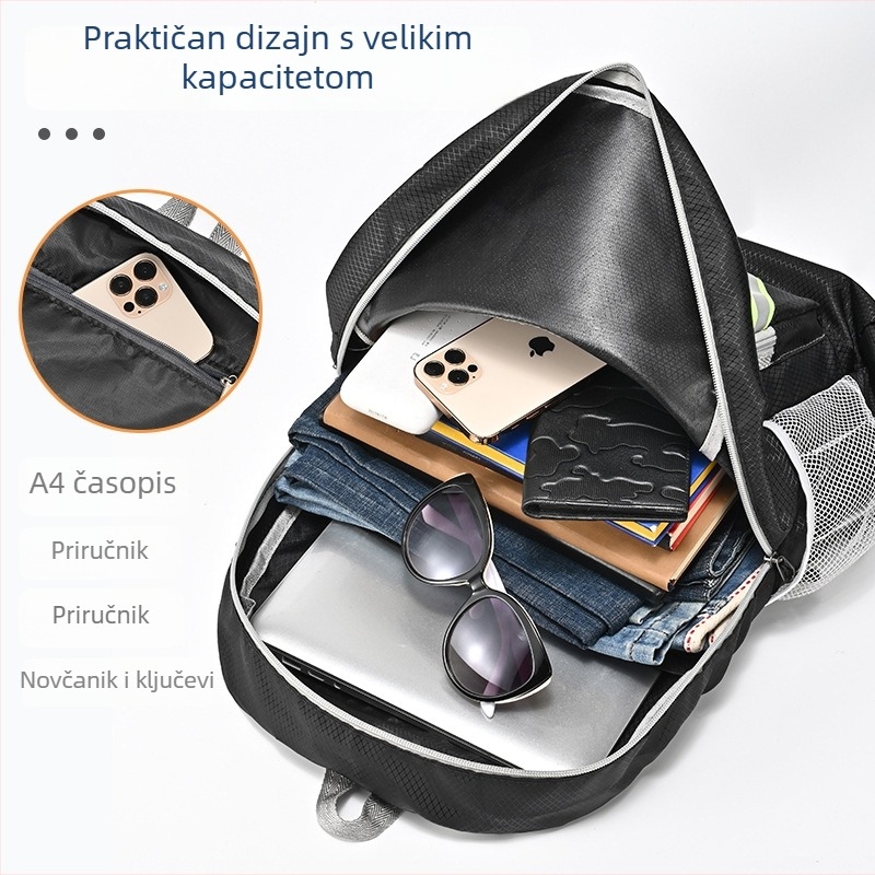 Sklopivi vanjski ruksak, ultralak, prozračan i vodootporan, 20–35L, Oxford tkanina, remen s zračnom jastučićem, kompatibilan s 14-inčnim prijenosnim računalom