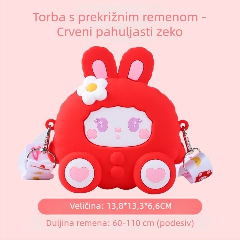 Slatka silikonska torbica s motivom zeca, za predškolce, lagana crossbody torbica, prozračna podstava, poliesterova podstava