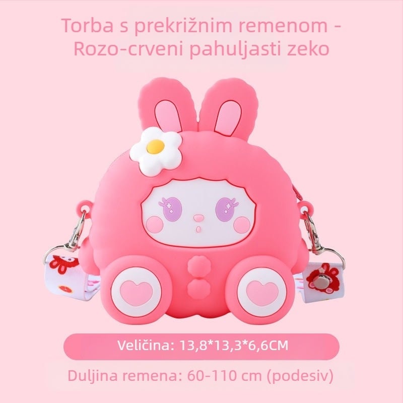 Slatka silikonska torbica s motivom zeca, za predškolce, lagana crossbody torbica, prozračna podstava, poliesterova podstava