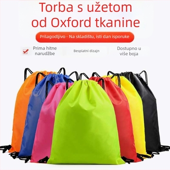 Torba s šnurkom od Oxford platna, mogućnost ispisa logotipa, kapacitet 20–35 L, unutarnja džep za mobitel, otporna na vodu, za vanjske sportove.