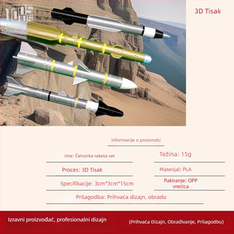 Vojni model AIM-120 Hellfire — PLA 3D ispis, moderni umjetnički stil, privjesak, prilagodba dostupna