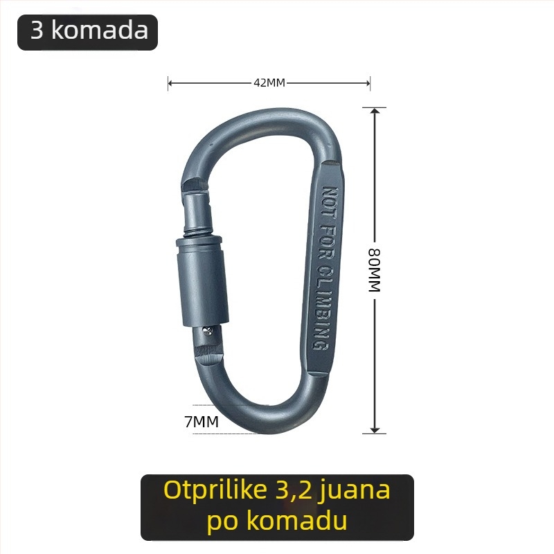 D-tip karabiner od nehrđajućeg čelika za vanjsku sigurnost, kampiranje i penjanje, brzi hvataljka