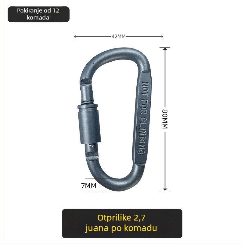 D-tip karabiner od nehrđajućeg čelika za vanjsku sigurnost, kampiranje i penjanje, brzi hvataljka