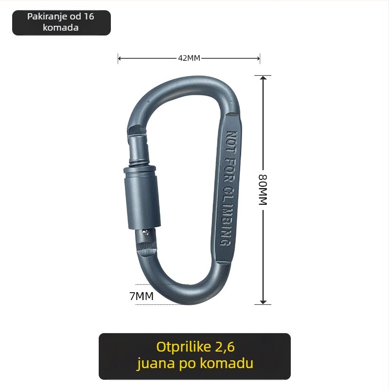 D-tip karabiner od nehrđajućeg čelika za vanjsku sigurnost, kampiranje i penjanje, brzi hvataljka