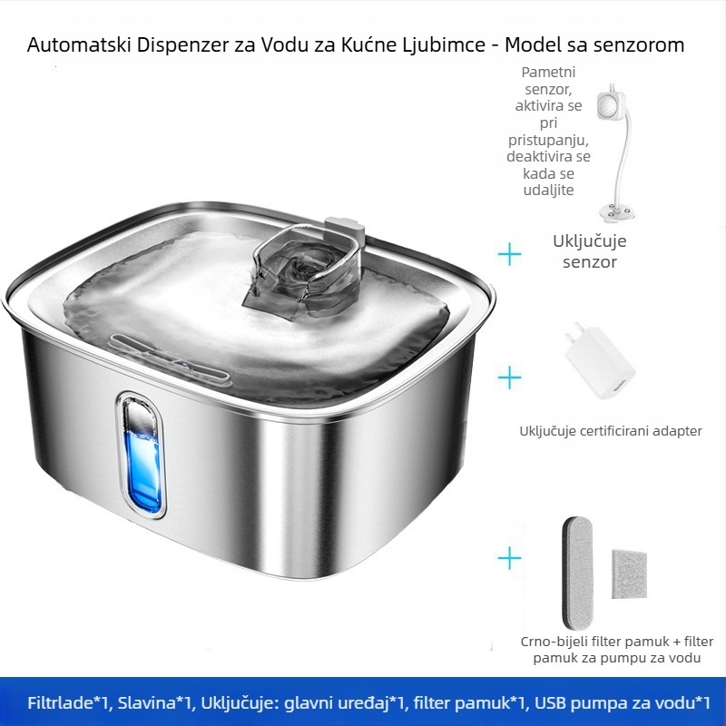 Dispenzer za vodu za kućne ljubimce od nehrđajućeg čelika, za pse i mačke, odvojiv, kapacitet 9 L, model WF530