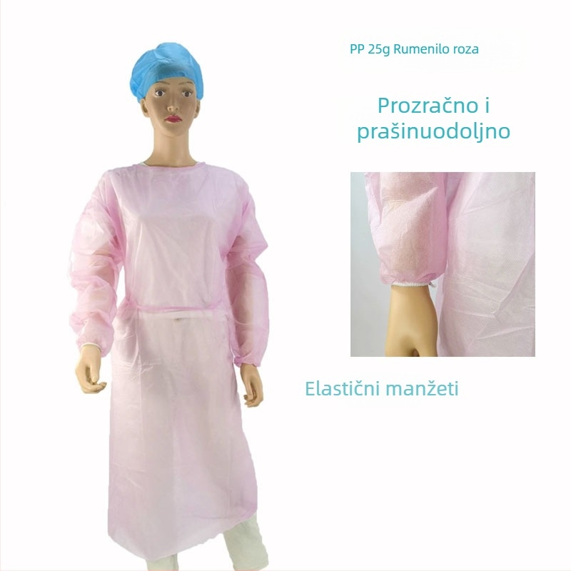 Ružičasta PP jednokratna izolacijska pregača, stil pregače, za kozmetički salon, 25 g/m², podesiva veličina