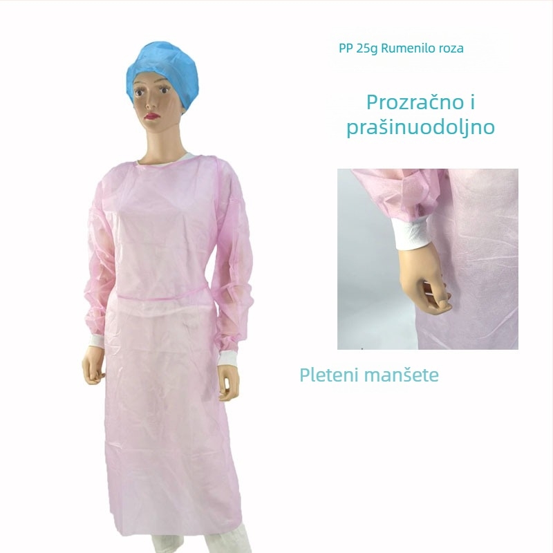 Ružičasta PP jednokratna izolacijska pregača, stil pregače, za kozmetički salon, 25 g/m², podesiva veličina