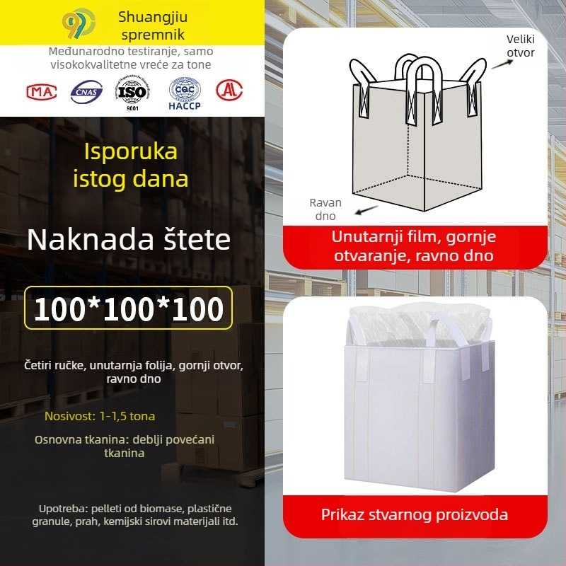 Ton bag s unutarnjom folijom, nosivost 1000 kg, PE materijal, dvostruki sloj vodootpornosti i zaštite od vlage, za skladištenje cementa, otisak logotipa