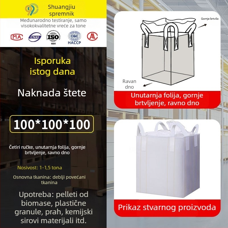 Ton bag s unutarnjom folijom, nosivost 1000 kg, PE materijal, dvostruki sloj vodootpornosti i zaštite od vlage, za skladištenje cementa, otisak logotipa