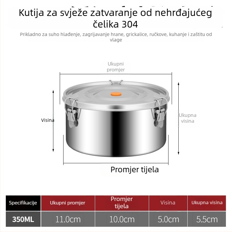 Kutija za ručak od 304 nehrđajućeg čelika, prehrambene kvalitete — zatvorena i bez propuštanja; kutija za spremanje u hladnjaku, kutija za voće, vanjski piknik set