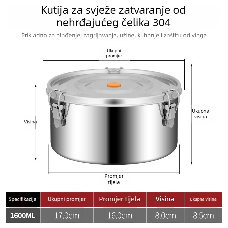 Kutija za ručak od 304 nehrđajućeg čelika, prehrambene kvalitete — zatvorena i bez propuštanja; kutija za spremanje u hladnjaku, kutija za voće, vanjski piknik set