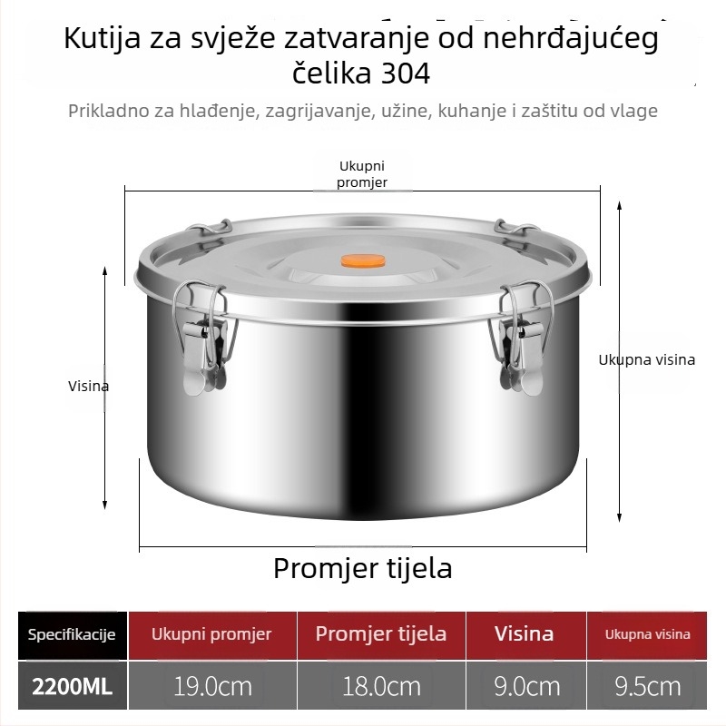Kutija za ručak od 304 nehrđajućeg čelika, prehrambene kvalitete — zatvorena i bez propuštanja; kutija za spremanje u hladnjaku, kutija za voće, vanjski piknik set