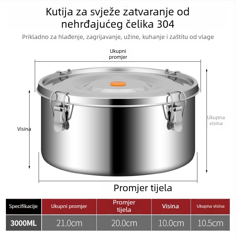 Kutija za ručak od 304 nehrđajućeg čelika, prehrambene kvalitete — zatvorena i bez propuštanja; kutija za spremanje u hladnjaku, kutija za voće, vanjski piknik set