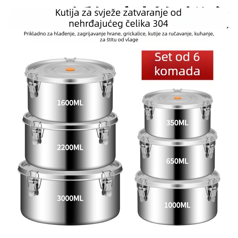 Kutija za ručak od 304 nehrđajućeg čelika, prehrambene kvalitete — zatvorena i bez propuštanja; kutija za spremanje u hladnjaku, kutija za voće, vanjski piknik set
