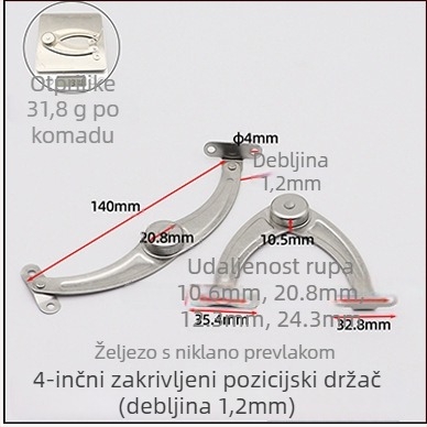 Šipka za vrata ormarića, 6 inča, sklopni spoj s držačem za poziciju