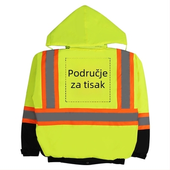 Zimska sigurnosna jakna s reflektirajućim trakama, podijeljeni dizajn, materijal visoke sjajnosti od kemijskih vlakana; težina 1000