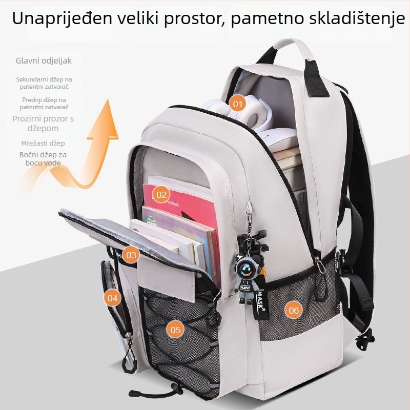 Školski ruksak za učenike od osnovne do srednje škole, velik kapacitet, lagan, prozračan, zaštita kralježnice, ergonomski stražnji panel